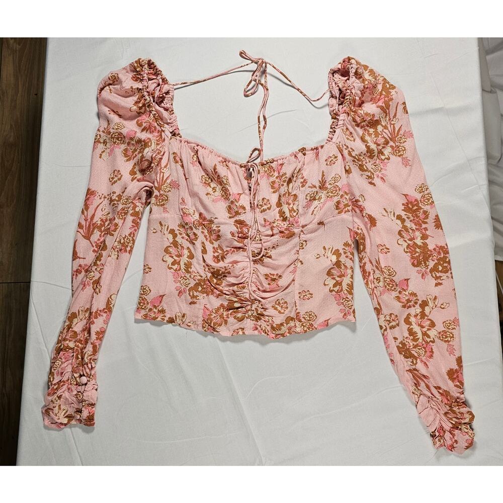 Free People NWT Smocked Floral Crop Top Puff Sleeve Boho Small